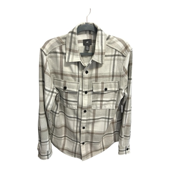 H&M Other - H&M Men's Checkered Shirt Jacket - Cream and Brown medium